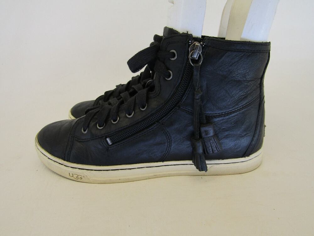 UGG Womens Size 7.5 M Black Leather Laces Zip Fashion Ankle Boots Bootie